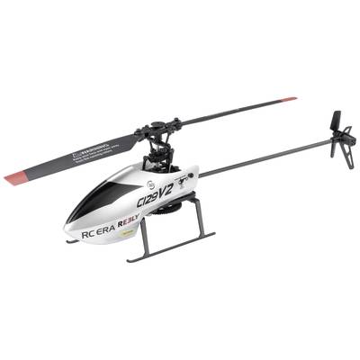 A remote-controlled model helicopter, CI29V2, white-black, with rotor blades and tail rotor. Suitable for flight enthusiasts.
