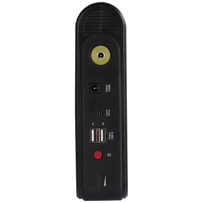 Back of an electronic device with multiple ports: coaxial port, power socket, two USB ports, and SD card slot.