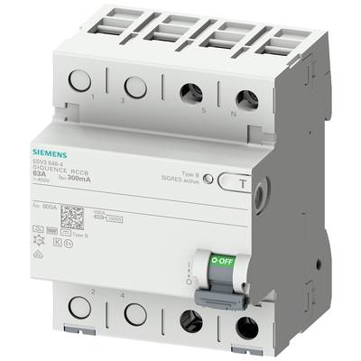 A four-pole RCD (Residual Current Device) with a green 'OFF' lever, brand name printed, for electrical safety cut-offs up to 400V, 63A.