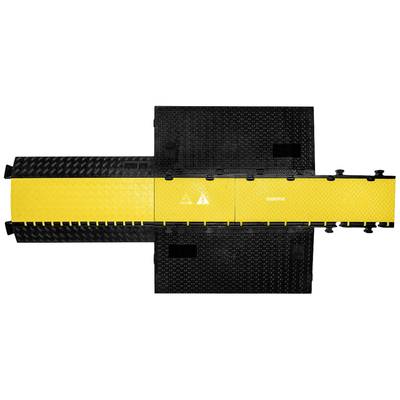 A yellow and black cable bridge protector with five channels for cable security, prevents trip hazards and protects cables.