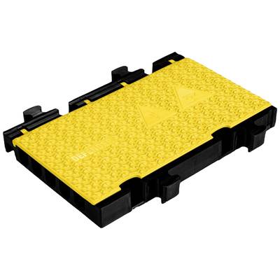 Yellow plastic cable bridge with non-slip surface and multiple channels, suitable for cable protection on construction sites.
