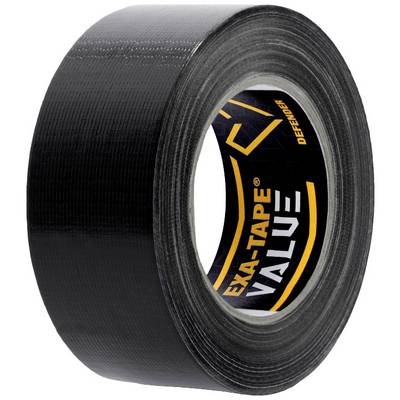 A roll of black adhesive tape with 'EXA-TAPE VALUE' written on it.