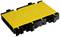 Black cable bridge with a yellow, structured surface to protect cables. Suitable for use in industrial environments.