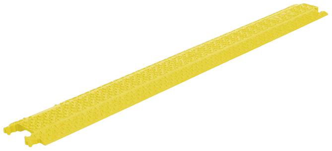 Yellow plastic building element, rectangular and long with studs on the top surface, compatible with construction bricks for model building.