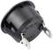A round rocker switch with three metal contacts and a black housing.