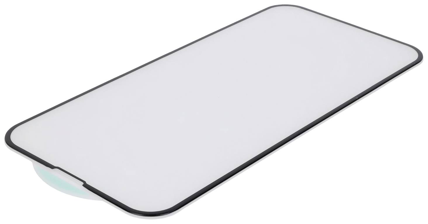 A thin, rectangular, transparent protective glass with rounded corners, used for protecting a smartphone's display.
