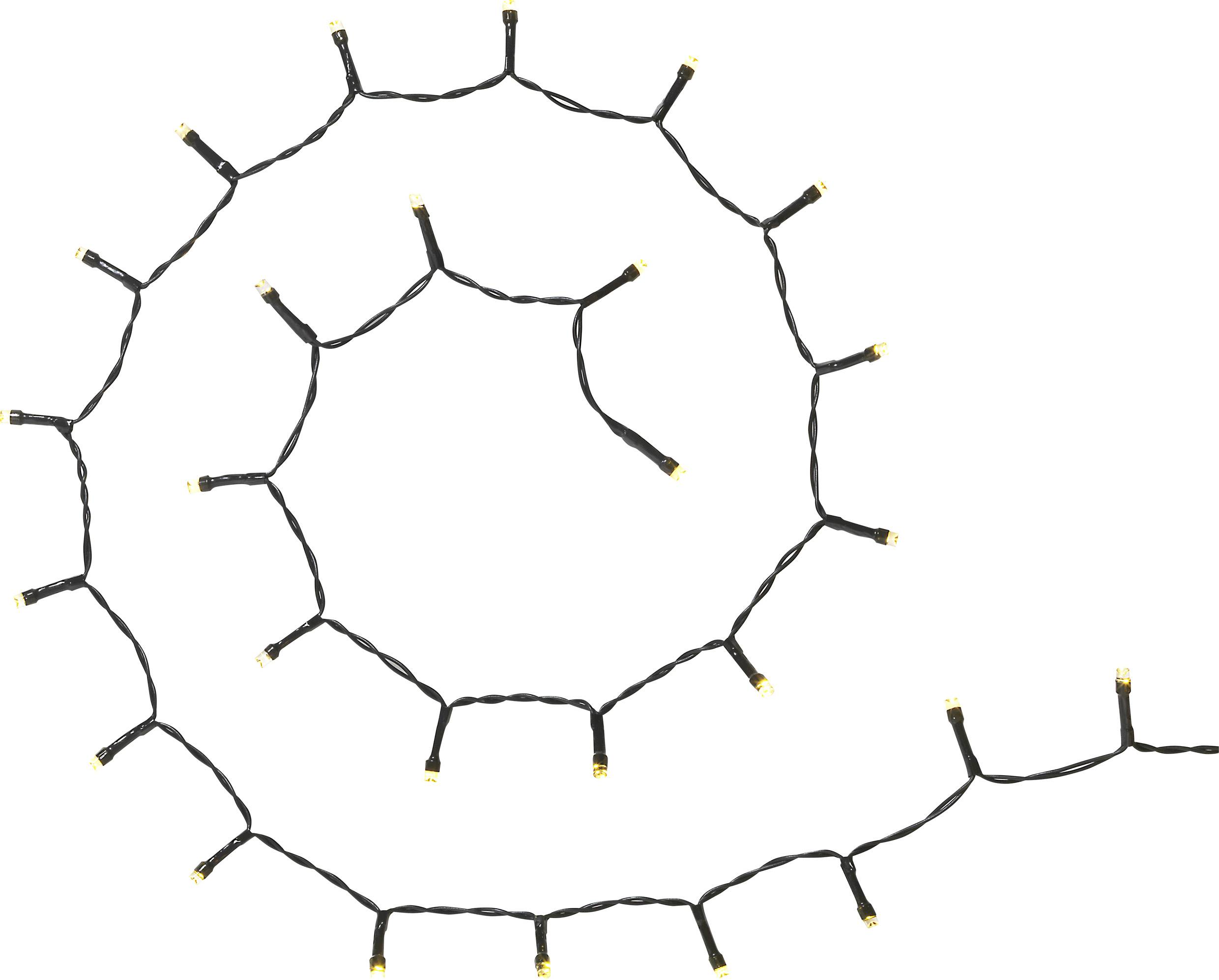 A spiral-shaped string of lights with small, glowing bulbs evenly distributed along the cable.