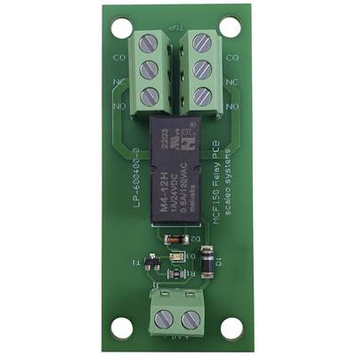 Brown circuit board with green connector module and central black relay. Label reads: 'M4-12H K42VDC 0.5A/120VAC'.