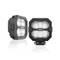 'Two square LED work lights by OSRAM. One shows the front with four lenses, the other the side with mounting.'
