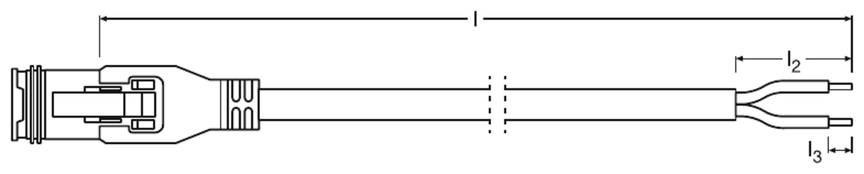 Technical drawing of an Ethernet cable with labels 'l', 'l2', and 'l3+tol' indicating the cable length sections.