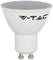 LED lamp with GU10 base, white housing, 'V-TAC' brand name printed, suitable for household and commercial lighting.