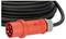 A red, multi-pin high-current plug is attached to a long black cable. Suitable for industrial applications.