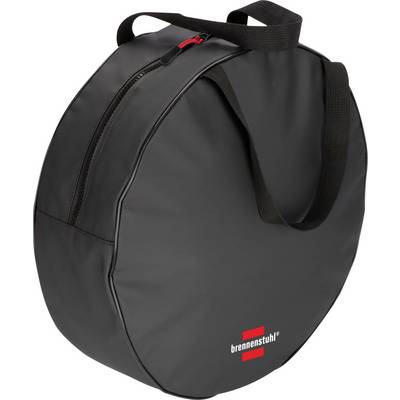 Black round carrying case with shoulder strap and zipper, branded 'brennenstuhl' on the front.