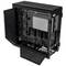 'PC case with open sides and exposed interior, including cable management; ready for hardware component installation.'