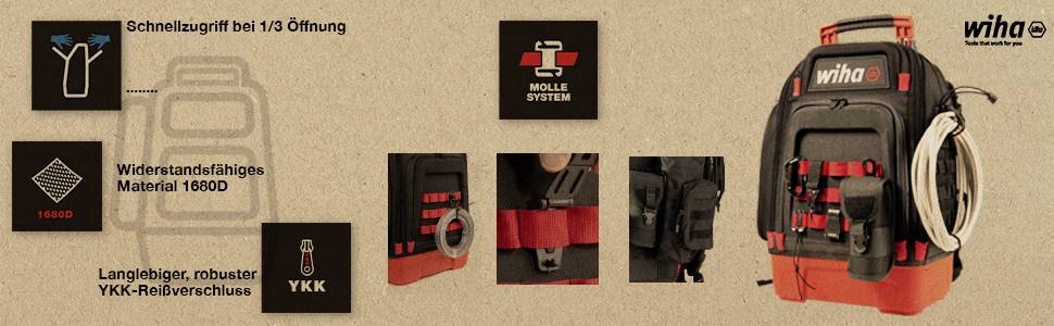 Wiha Tool Bag with Quick Access, MOLLE System, Robust YKK Zip, Made from Hardwearing 1680D Material