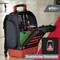 A tool backpack with an open main compartment, fitted with tools and a green box. Text: 'Additional storage space'.