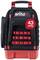 A black tool rucksack with red accents, brand name 'wiha' and a red circle stating '43 piece'.