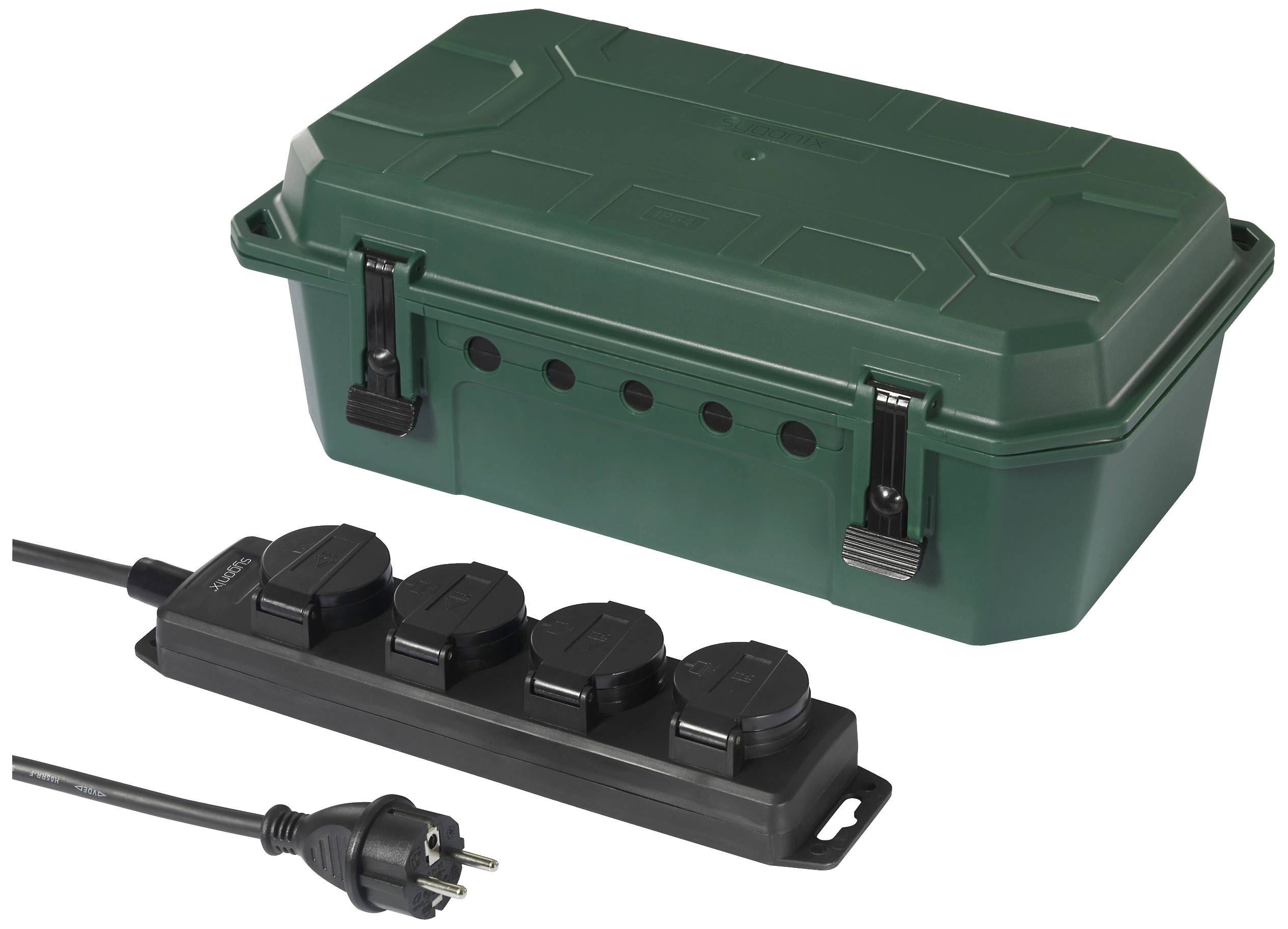 Sygonix SY-5598168 Distribution box 4x Green, Black Child safety, incl. 4-way power strip