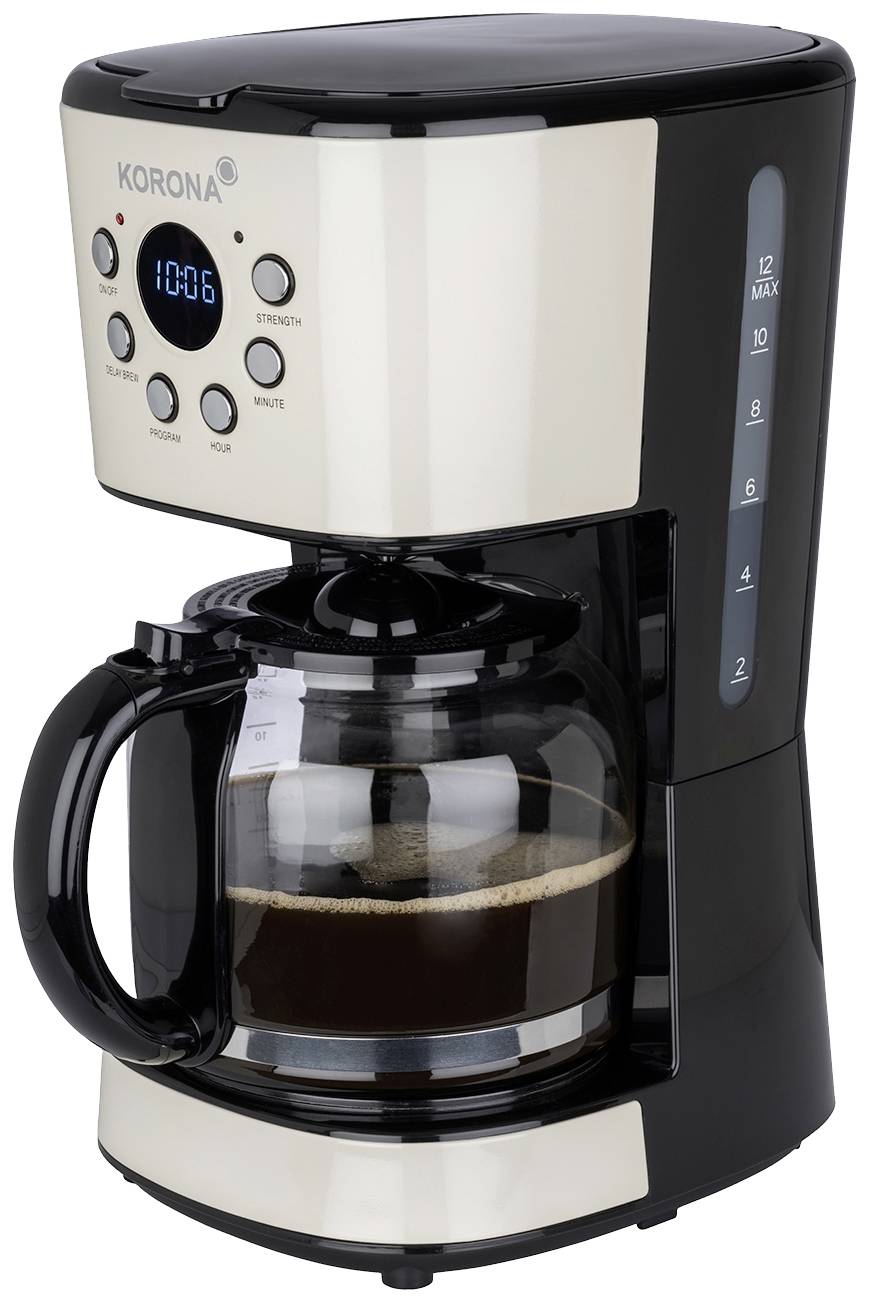 Korona 10666 Retro Coffee Maker | Crème | 1,5 Liter | Filter Coffee Maker | LCD Display | Timer | incl. Permanent Filter (Crème)
