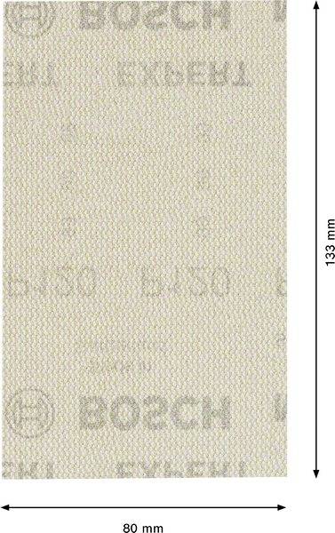 A rectangular piece of sandpaper measuring 133 mm x 80 mm with the 'BOSCH' print.