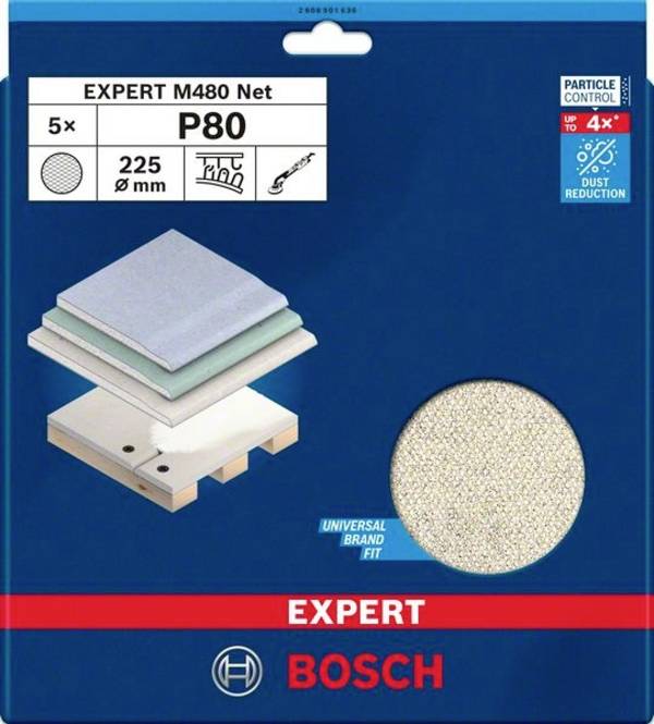 Bosch Accessories 2608901636 Drywall sander mesh sanding disc Hook-and-loop-backed Grit size 80 (Ø) 225 mm 5 pc(s)