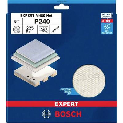 Bosch Sanding Paper Set, 5 pieces, P240 Grit, 225 mm Diameter, Suitable for Wood and Paint, with Dust Reduction Technology.