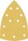 Illustration of a triangular sandpaper with round holes, suitable for an orbital sander.