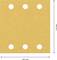 Sandpaper sheet with six holes, yellow grit. Dimensions: 115 mm x 107 mm.