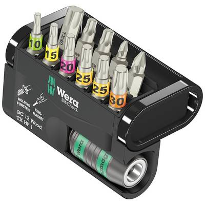 Wera Bit-Check Set: Contains colourful bits marked with numbers and two adapters. Compact design for easy storage and transport.