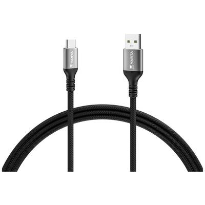 USB cable with a USB-A and a USB-C connector, black braided design, brand name on the connectors.