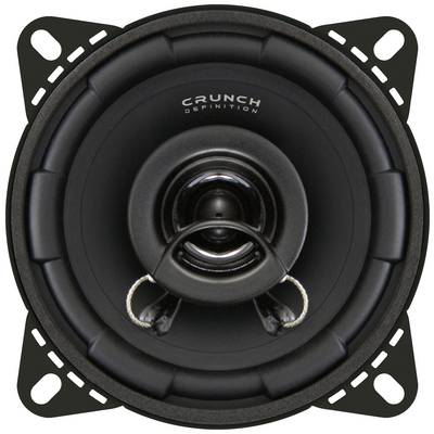 Round, black speaker module with metal elements, central cone and lettering 'CRUNCH DEFINITION' visible at the top.