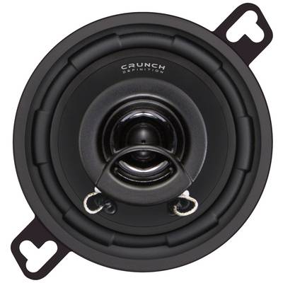 Round, black speaker with metal clamps and the inscription 'Crunch Definition'.