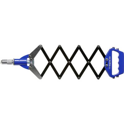 A blue, hand-operated lever arm rivet tool by Gesipa, opened, reveals its black scissor mechanism.