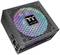 Black PC power supply with RGB-illuminated fan. Text reads 'Toughpower GF1 ARGB 850W'.