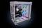 Gaming PC with a transparent case, showcasing multiple colourful RGB fans and cable management.