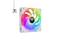 PC fan with RGB lighting in various colours. A Thermaltake logo is located in the centre of the fan.
