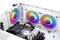 An open computer reveals three colourful RGB fans and a graphics card. They are mounted in a white case.
