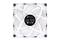 A white computer fan with multiple rotor blades, used for cooling electronic devices.