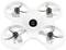 White drone with four rotors and camera lens in the centre, viewed from above. Ideal for aerial photography.