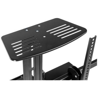 Black metal plate with slots, mounted on an adjustable frame, potentially part of a piece of furniture or technical equipment.