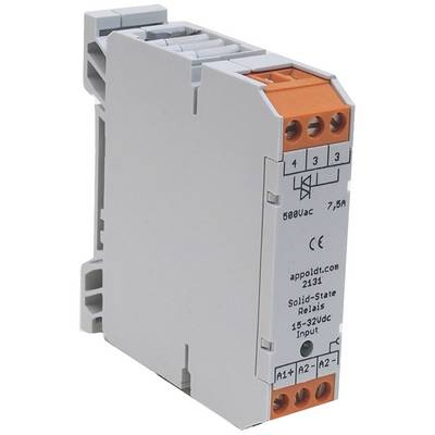 A solid-state relay by Appoldt with a grey housing and orange terminals, designed for 15-32V DC input and 7.5A at 500V AC output.