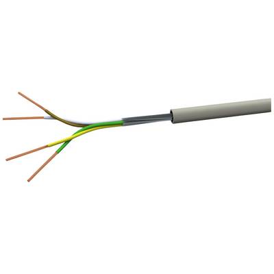 An open electrical cable with three copper wires in brown, blue and green-yellow is visible. The cable is partially stripped.