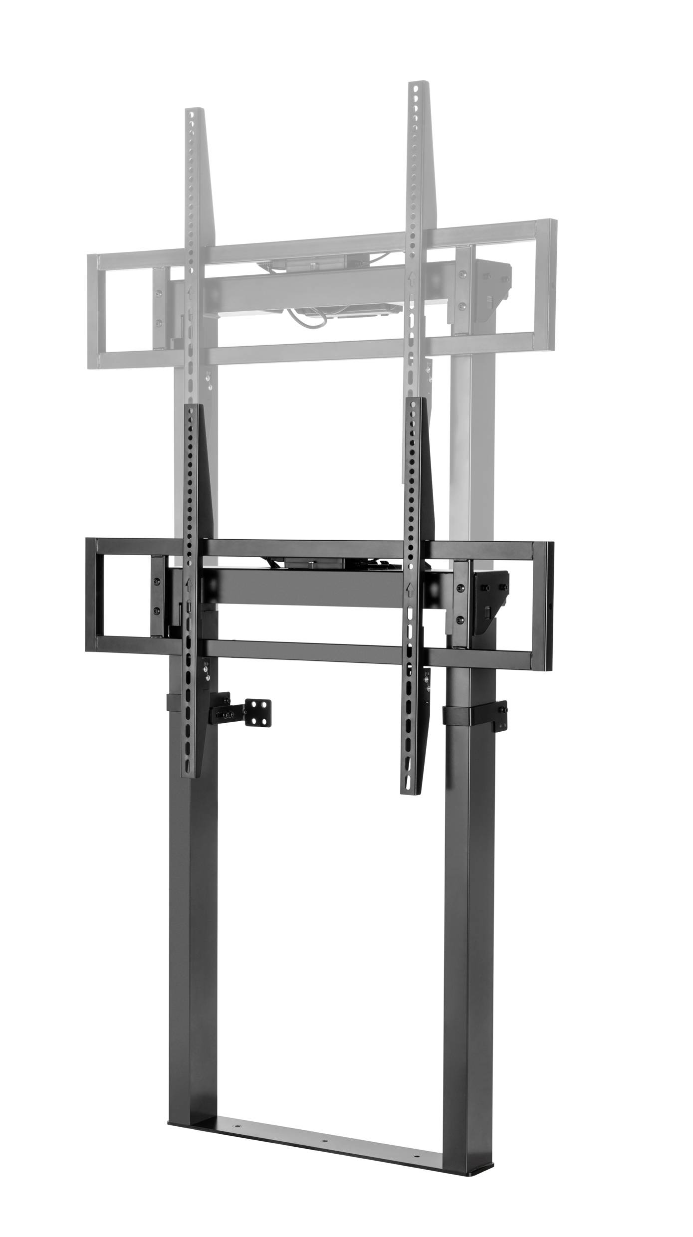 Metal TV wall mount in vertical orientation, suitable for mounting flat-screen televisions on the wall.