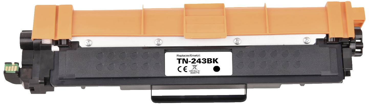 Toner cartridge labelled 'Replace for Brother TN-243BK', suitable for specific printer models, with CE marking.