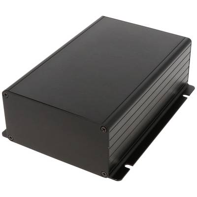 A black, rectangular metal enclosure with rounded edges and screws at the corners.