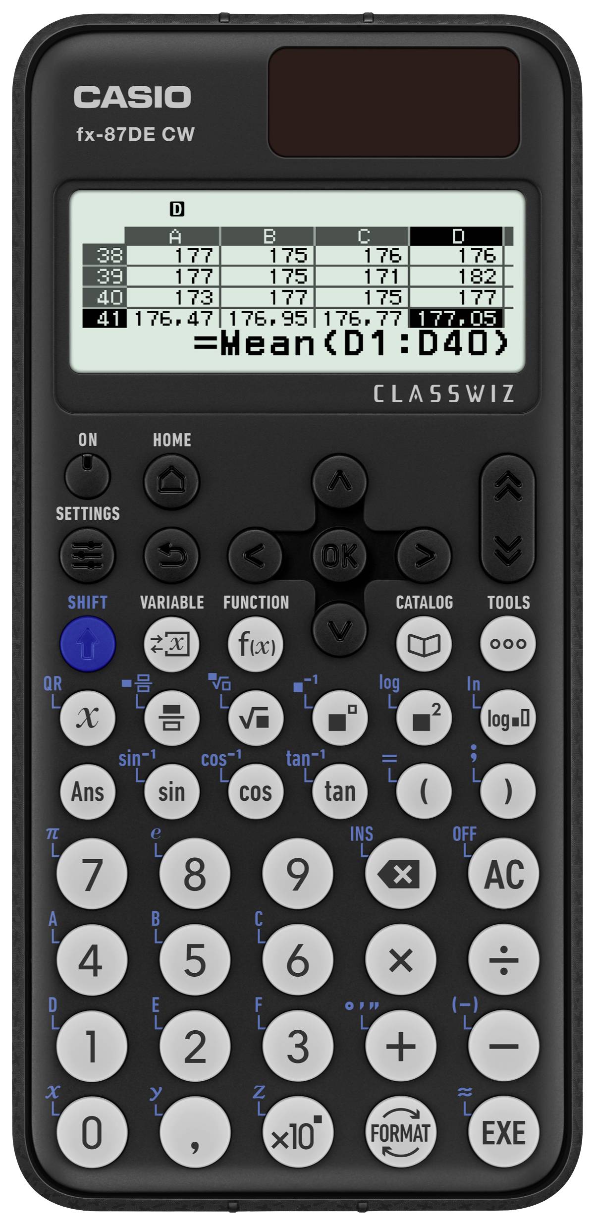 Casio FX-87DE CW Engineering calculator Black Display (digits): 10 battery-powered, solar-powered (W x H x D) 77 x 10.7 x 162 mm