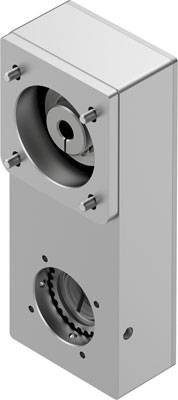 A rectangular silver metal enclosure with open round chambers at the top and bottom, partially secured with screws.