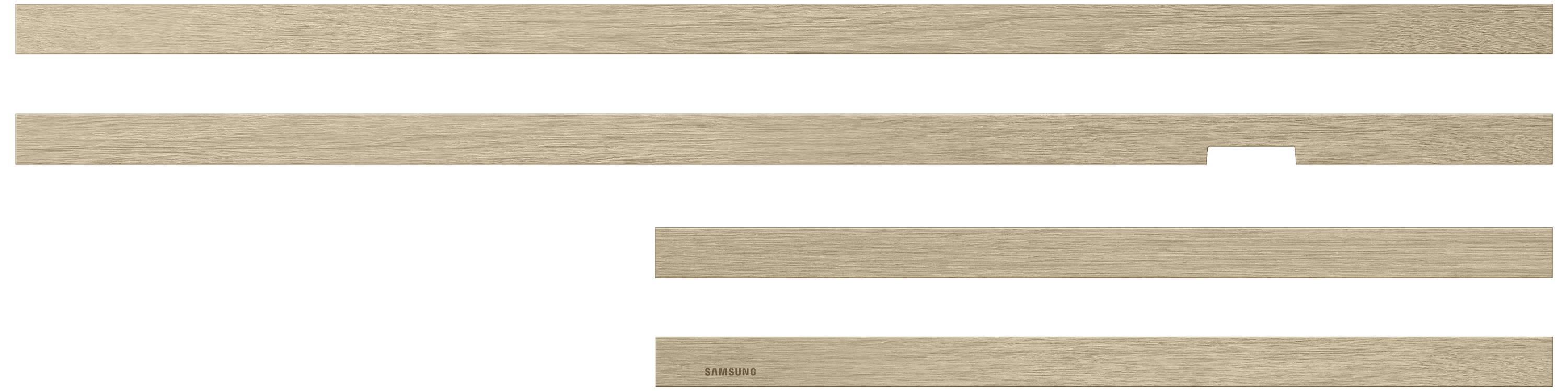 Wooden strips in various lengths, one with a notch, on a white background.