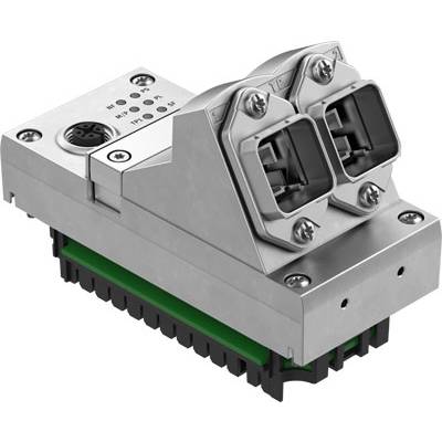 A silver electronic module with two connectors and several screws, likely for industrial applications.