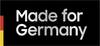 Black background with the silver inscription 'Made for Germany'. On the left, a narrow stripe in the German national colours.